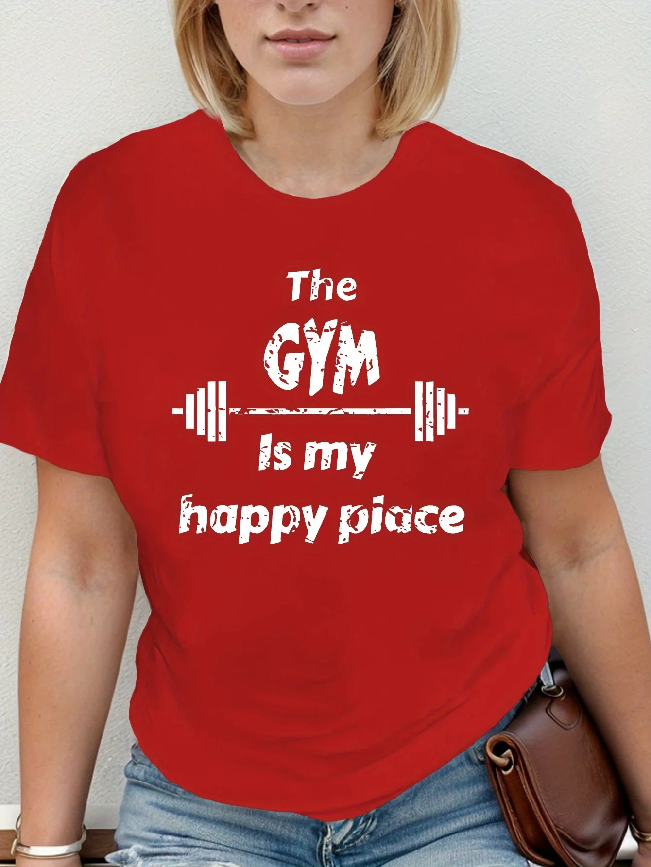 The Gym Is My Happy Place Printed T-Shirt Spring and Summer Casual Round Neck Short Sleeve T-Shirt for Women