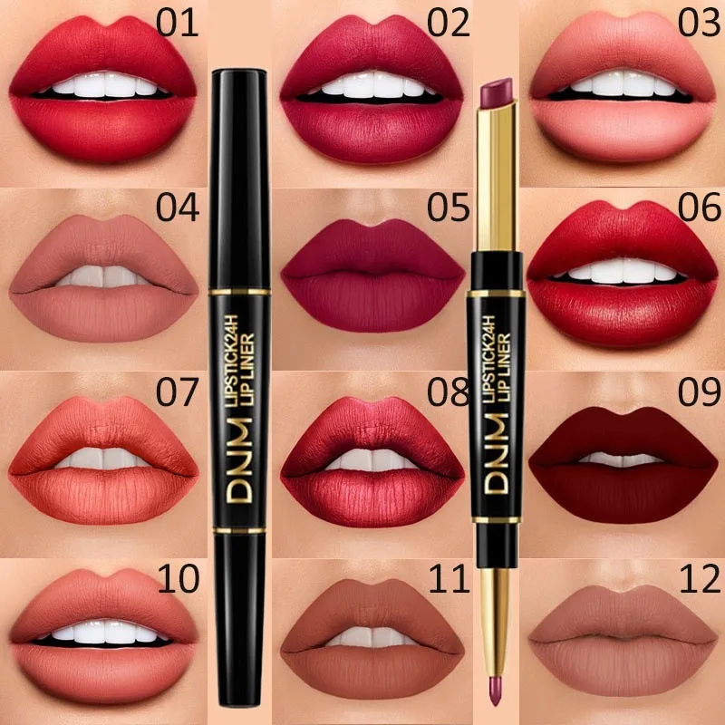 12 Colors 2 In1 Long-lasting Lip Liner Matte Lipsticks Portable Lip Pencil Waterproof Moisturizing Lip Makeup Contour Cosmetics