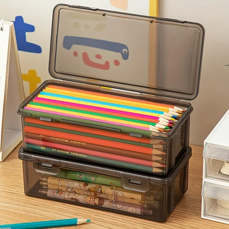1/2/3pcs Transparent Black Storage Box Large-Capacity Storage Box Office Supplies Storage Box Packaging Pencil Storage Rganizer