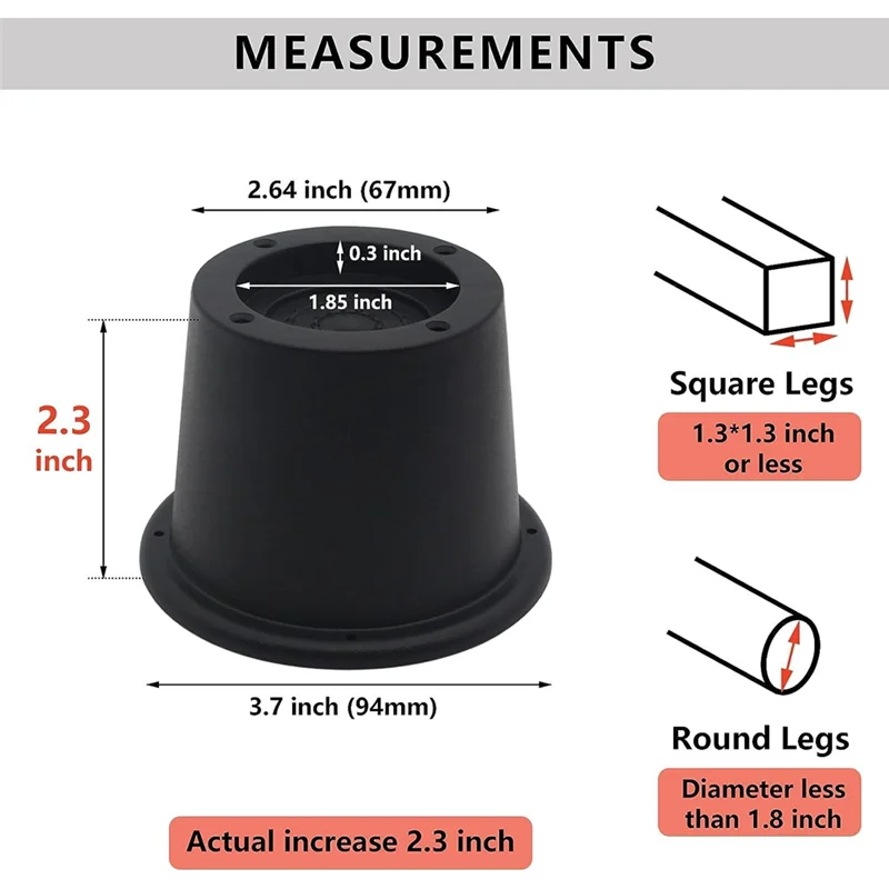 6 pacotes de elevadores de móveis de 2,3 polegadas para sofá, sofá, mesa, extensores suporta até 1.300 lbs-A21R
