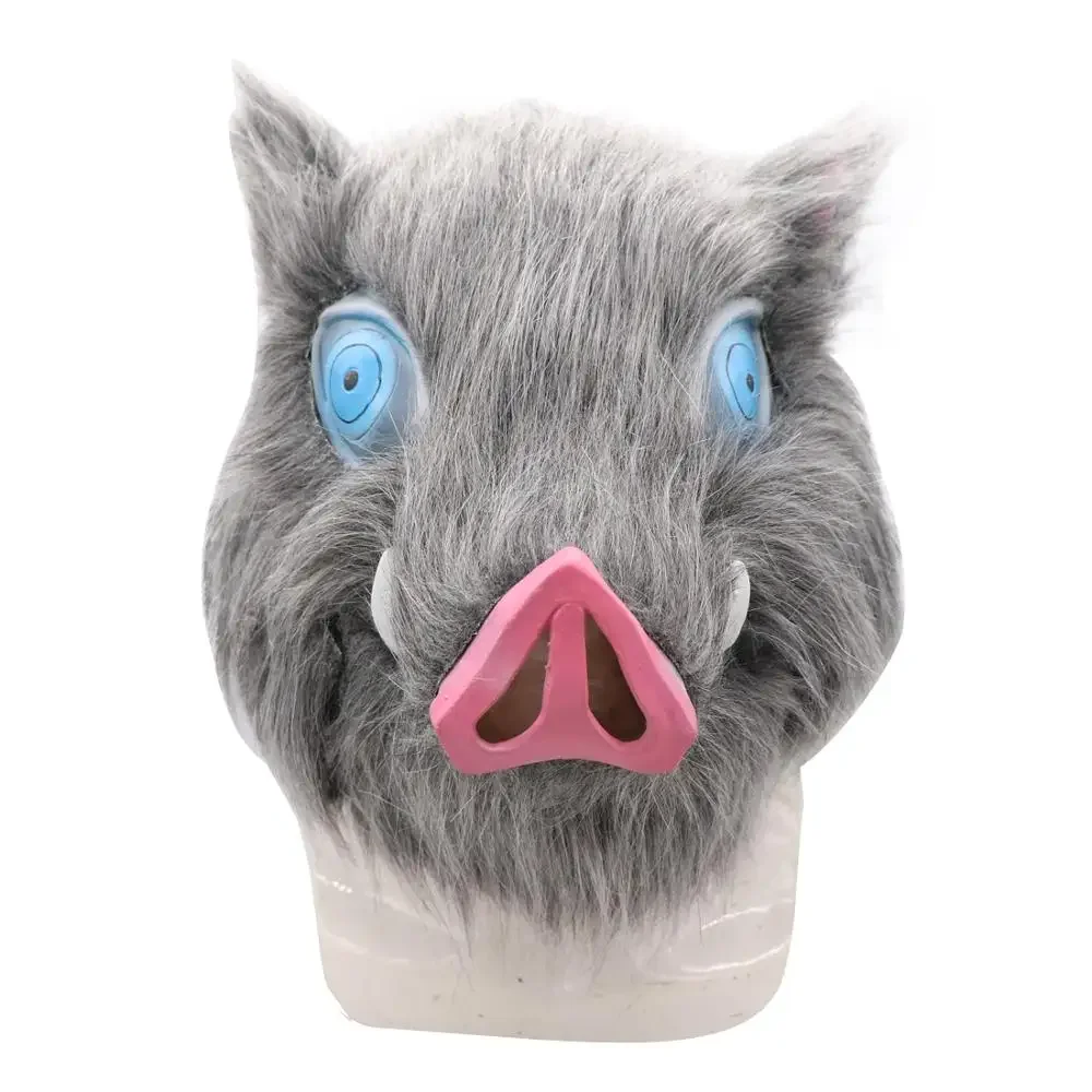 Inosuke Hashibira Mask Helmet  Cosplay Hood Hair Pig Mask Headwear Halloween Carnival Costume Prop