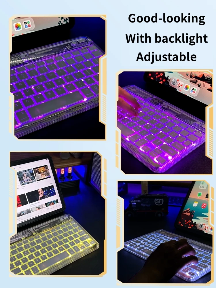 IFacemall-Portable Transparent Chip Keyboard, Wireless Bluetooth Magic Keyboard, for iPad Pro Air, Mute,for Huawei Matepad