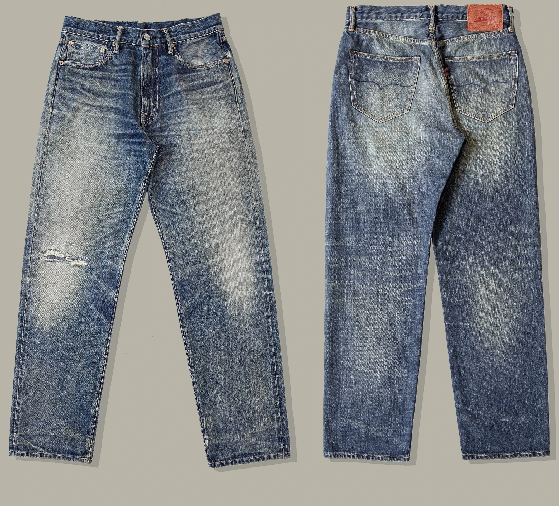 55501-0004A Red Tornado Good Quality  Washed Slim Fitting Denim Pants 100% Cotton Heavy Thick Jean 14oz