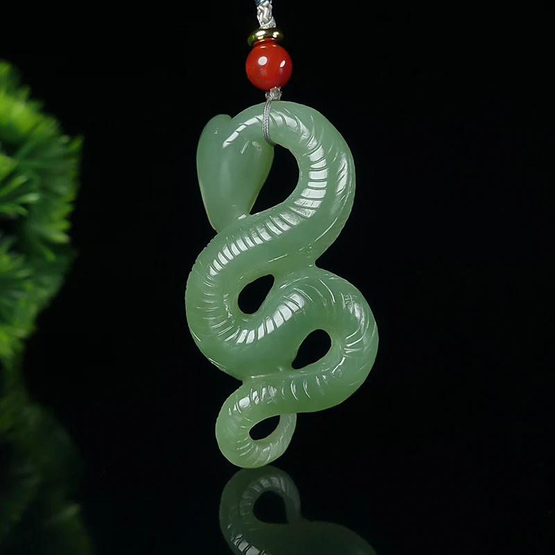 Natural A hetian hollow handcarved jade zodiac snake green jade pendant necklace unique jadeite jade necklaces men jewelry