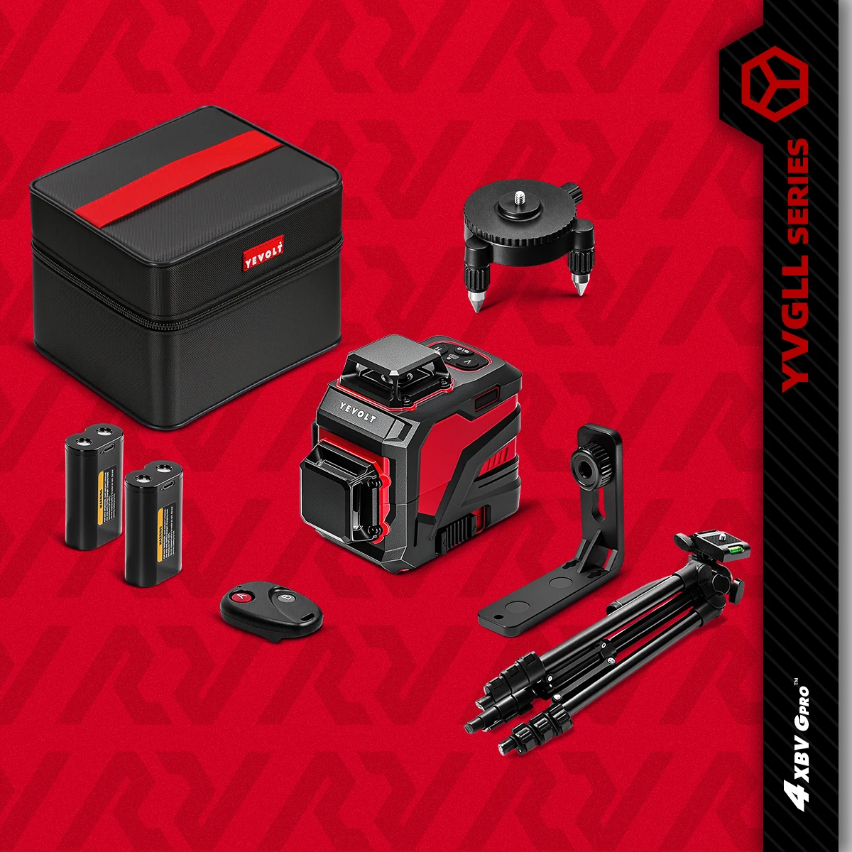 

YEVOLT YVGLL4XS12 Rotary Laser Level 12-Line TriPlane Worksite&Home Dual-Power Precision-Grade ±4° Self-Leveling 30m Coverage