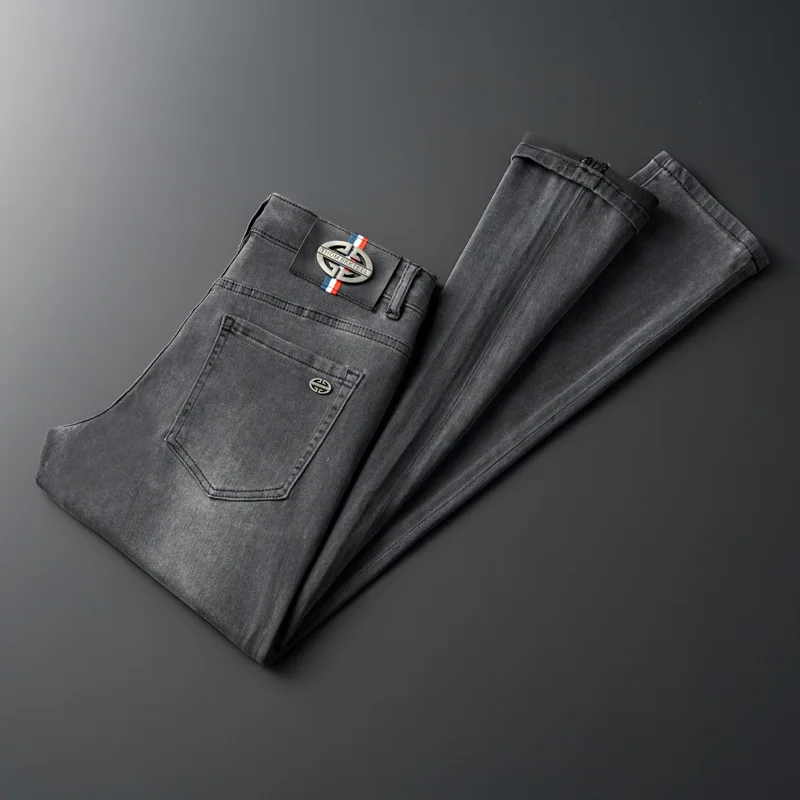 High-End Betaalbare Luxe Casual Herenjeans Grijs 2024 Nieuwe Mode Nauwsluitende Kleine Rechte Stretchbroek