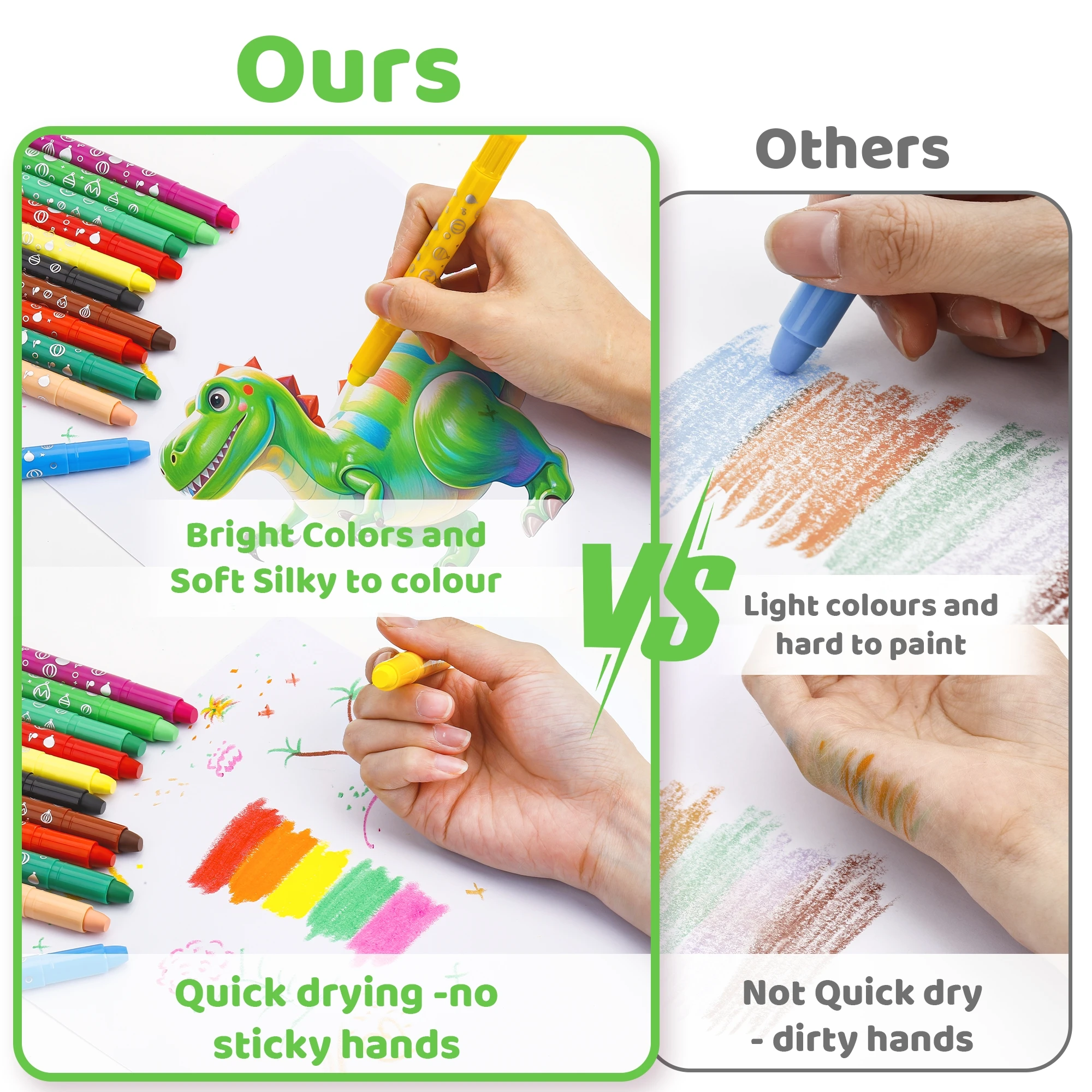 12/24 Colors Dinosaur Crayons for Kids Washable & Erasable Coloring Wax Crayon Quick Drying Crayons Set for Toddlers Kids Gift