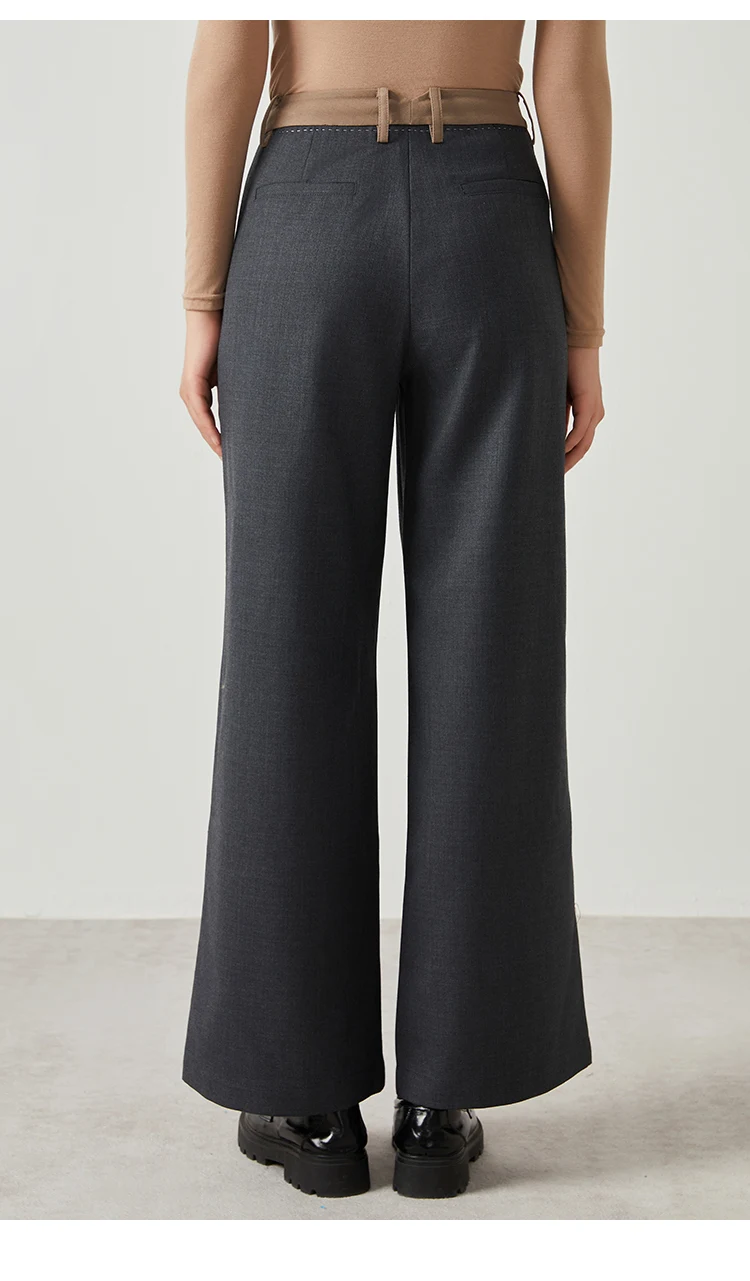 K2546W Damen-Hose mit weitem Bein, Wollmischung, hoher Taille, vorne plissiert, lange, taillierte Hose für Büro und Arbeit – Detail 12