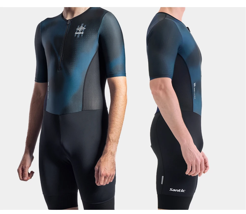 Santic Herren-Triathlon-Skinsuit mit kurzen Ärmeln, atmungsaktiver, elastischer Radsport-Overall mit 80 kg hochdichtem Polsterpolster KM26C03030 – Detail 10
