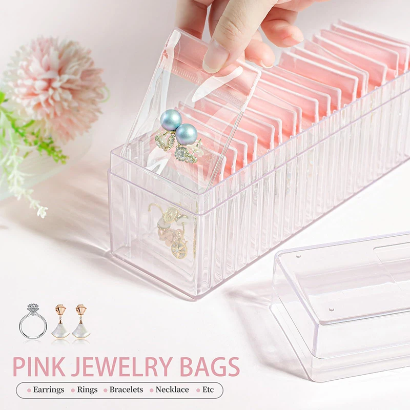 Anti-Oxidation Jewelry Organizer Box With 20 Clear PVC Sealing Storage Bags Portable Anti Tarnish Earrings Rings Packing Bag