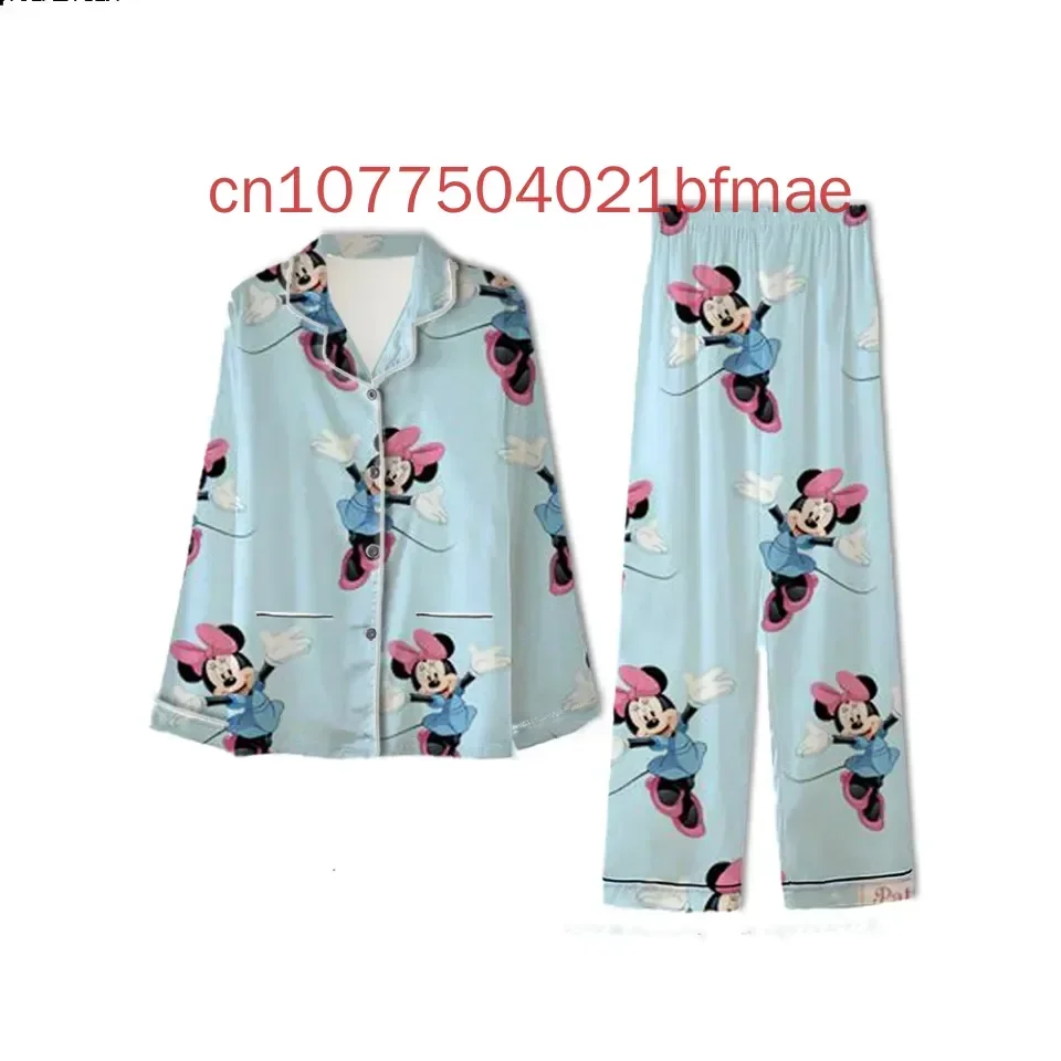 Disney Cute Minnie Pajamas Set Spring and Summer New Women's Casual Shirt Long Sleeved Pajamas