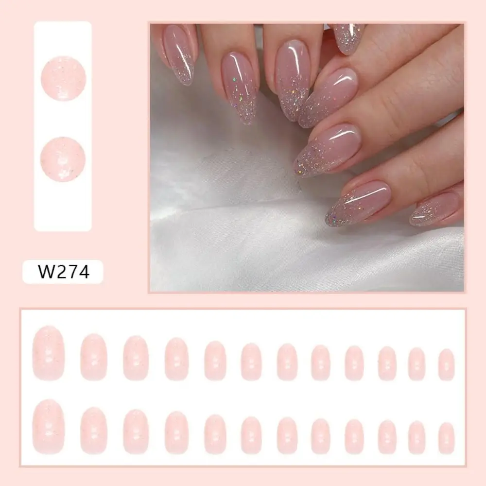 24 Stück Maniküre DIY Press on Nails Fake Nials French Long Almond Glitter Falsche Nägel