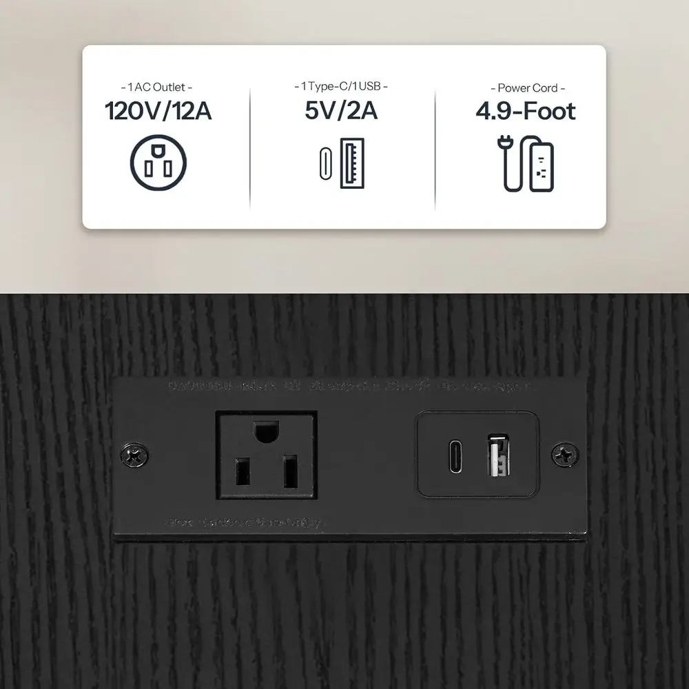 Black Dual-Purpose End Tables with USB Charging & Outlets, Storage Nightstand for Compact Spaces