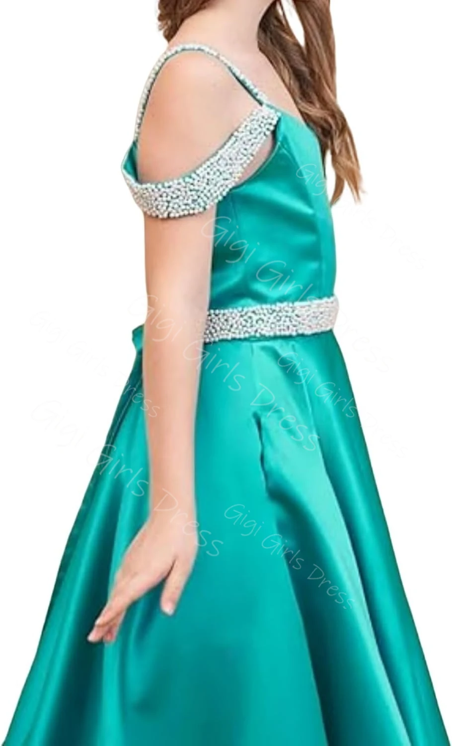 Satin Princess Pageant Dress for Girls Rhinestone Flower Girl Dress for Wedding Bridesmaids Straps Party Communion Gowns Custom