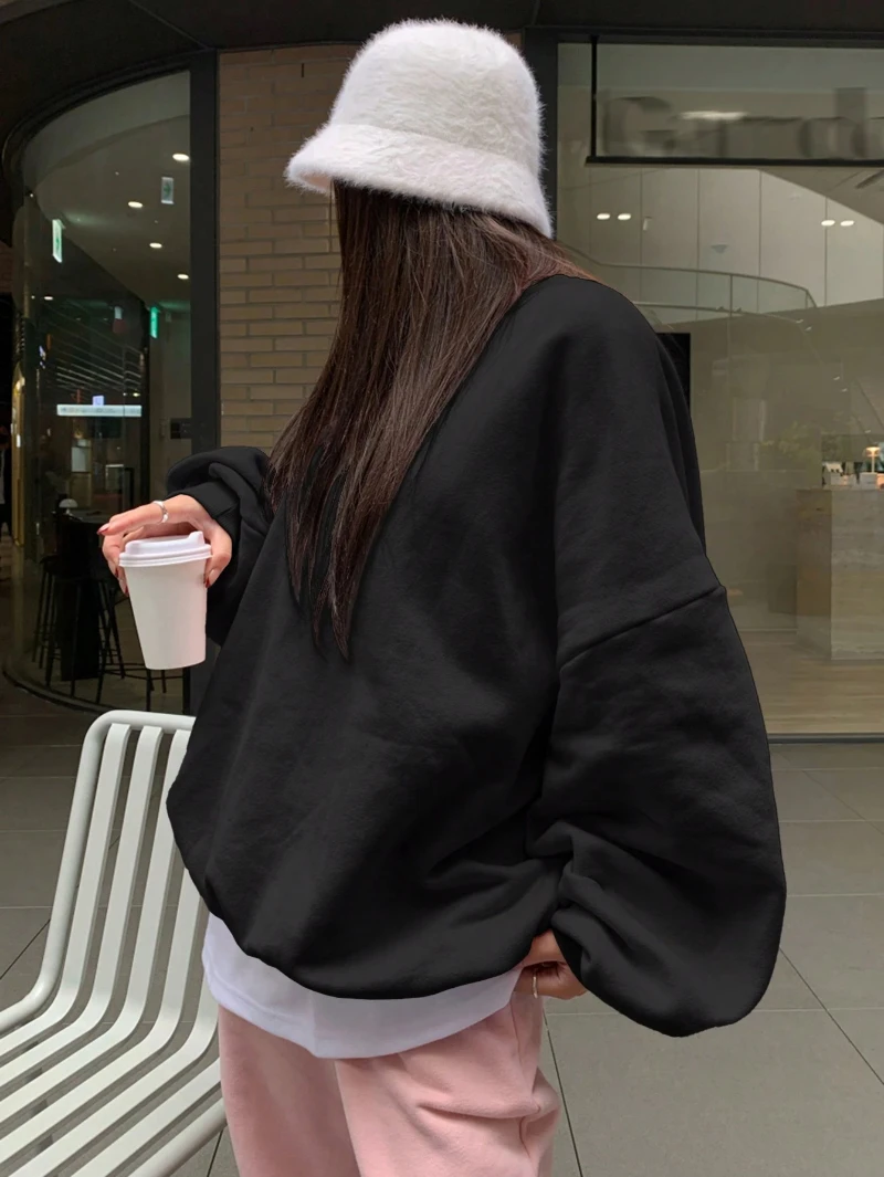 

Женские флисовые толстовки больших размеров с заниженными плечами и шнурком, толстовка большого размера, пуловер с длинными рукавами Y2K, топ с карманом