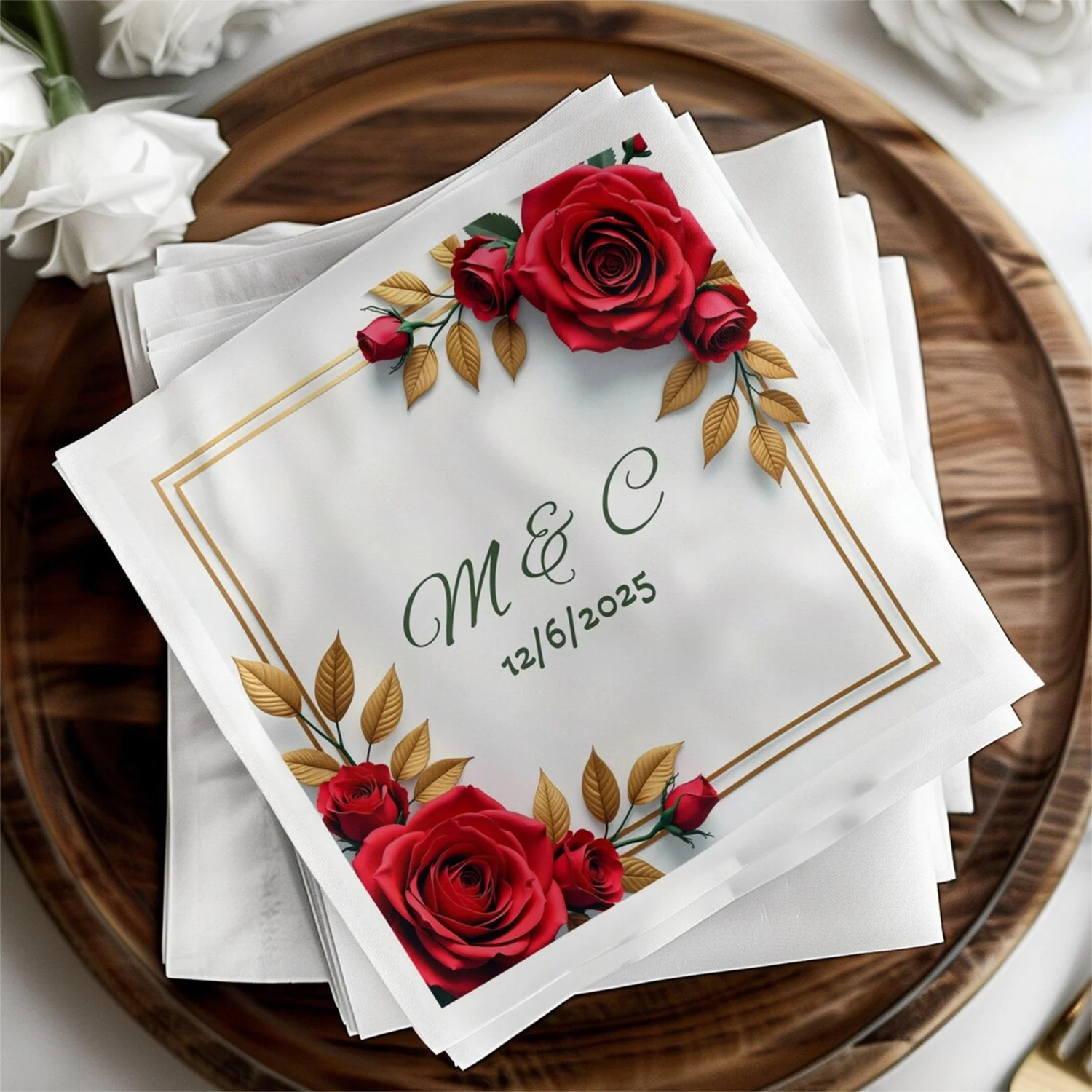 50pcs Custom Wedding Cocktail Napkins, Personalized Monogram Napkins, Elegant Wedding Table Decor, Unique Wedding Keepsakes, Ros