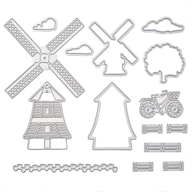 Top-Windmill Bicycle Dies And Stamps Sets For Card Making DIY Scrapbooking Metal Cutting Dies Match Silicone Seal Stamps