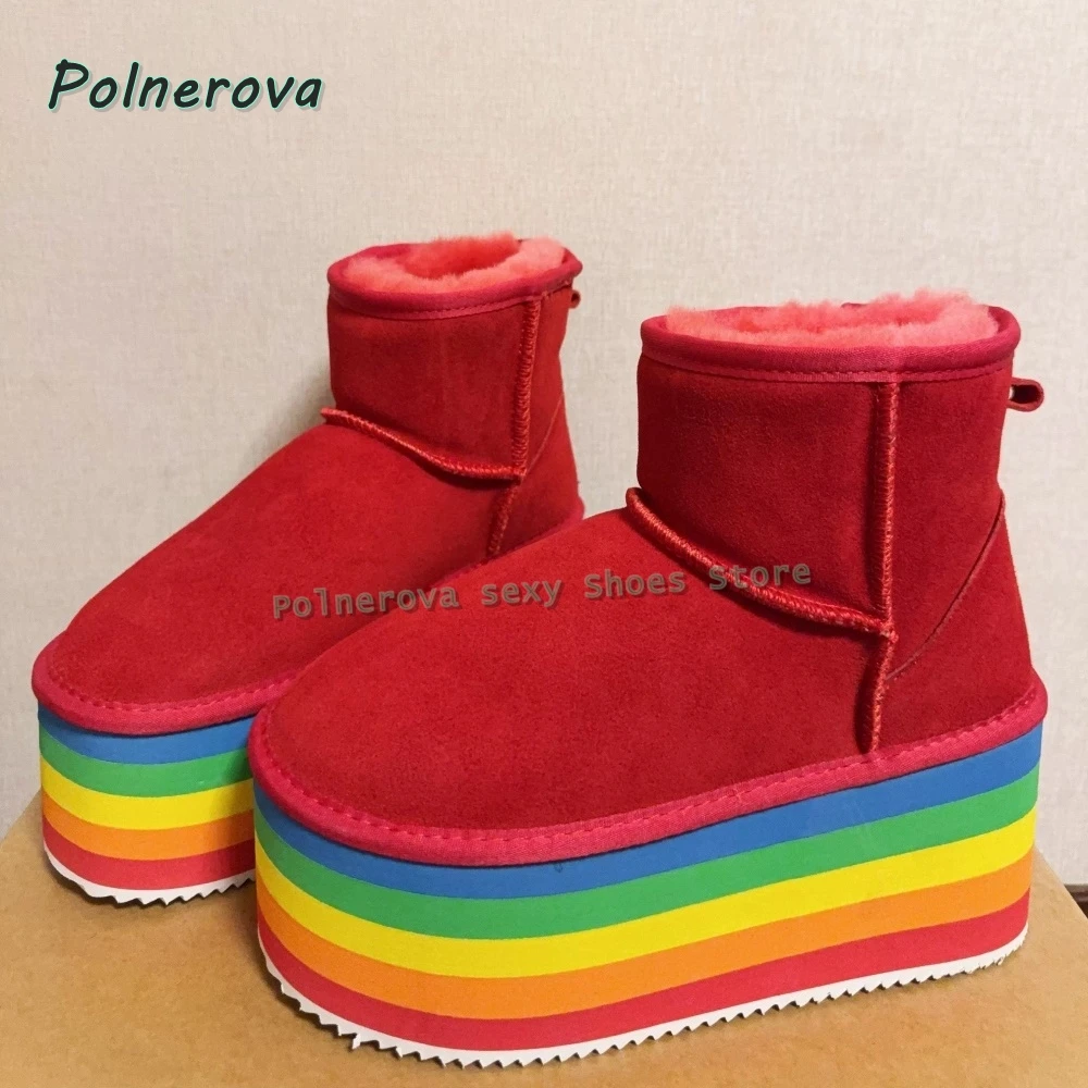 Platform Rainbow Sole Fashion Boots Round Toe Height Increase Pull On Mixed Colors Couple Ankle Boots 2025 Winter Street Style