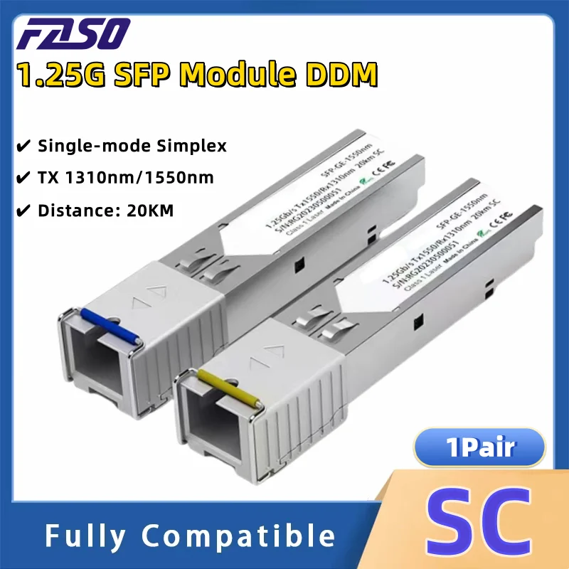 

1.25G SFP Module Fiber Optical Transceiver SFP Simplex SC 1310nm/1550nm 20KM SM DDM For Cisco/Mikrotik Gigabit Ethernet Switch