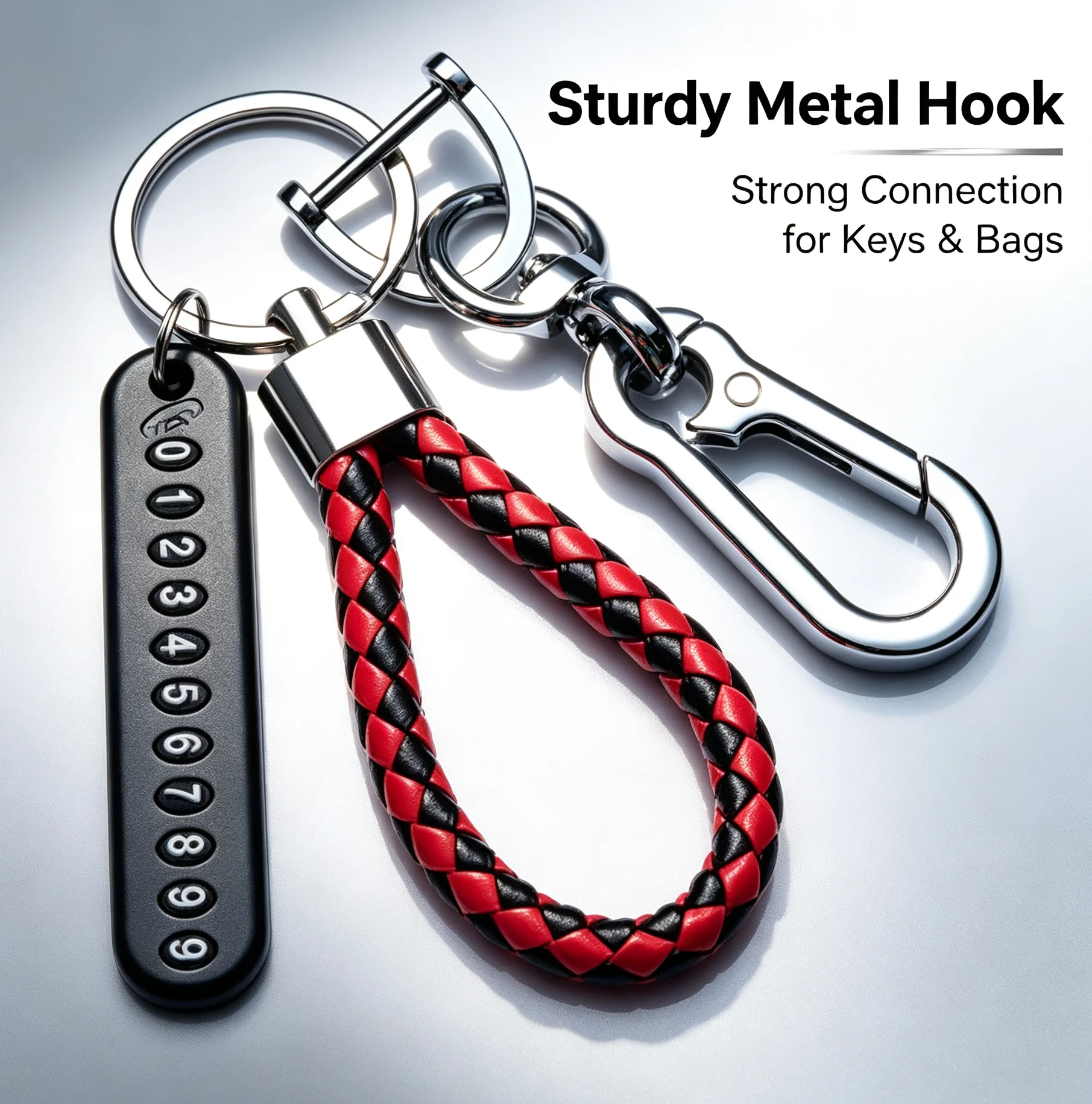 Anti-Lost Number Keychain Braided Rope Metal Hook Key Ring Phone Number Tag for Keys Bags Backpacks Car Decor Gift