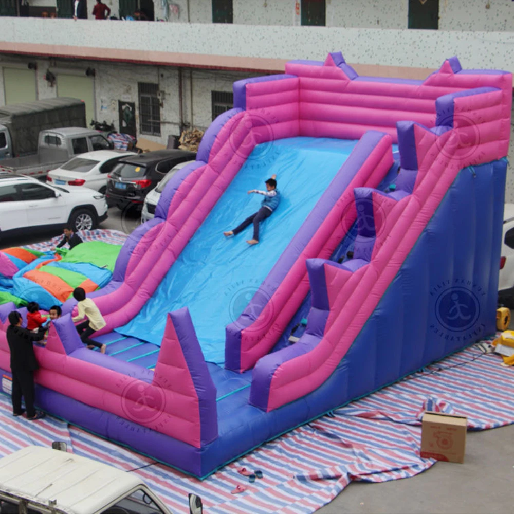 Large colorful inflatable castle slide children's outdoor long slide castle, inflatable slide