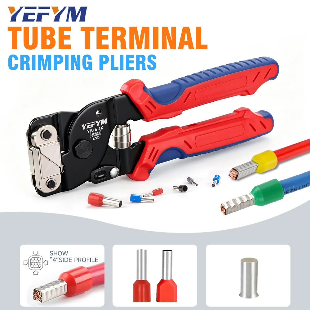 Mini Ferrule Terminal Crimping Tool, Alicate Compacto YEJ 6-4X de 6,61 polegadas para Terminais Elétricos de 0,25-6mm² (23-10AWG)