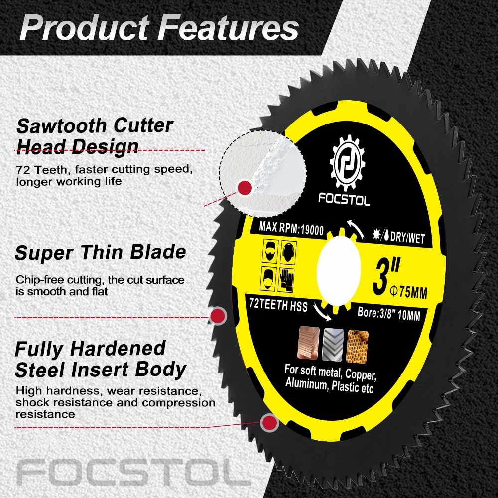 

FOCSTOL Cutting Disc Dia 75mm HSS Cutting Disc 1/3pcs Saw Blade for Cutting Soft Metal Copper Aluminium MIni Saw Blade