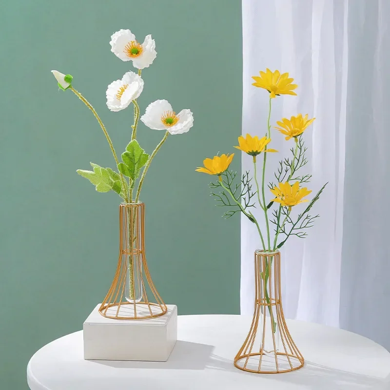 

Glass Vases Simple Iron Frame Vase Flower Stand Flower Pot Metal Rack Bottle Ornament For Home Decoration