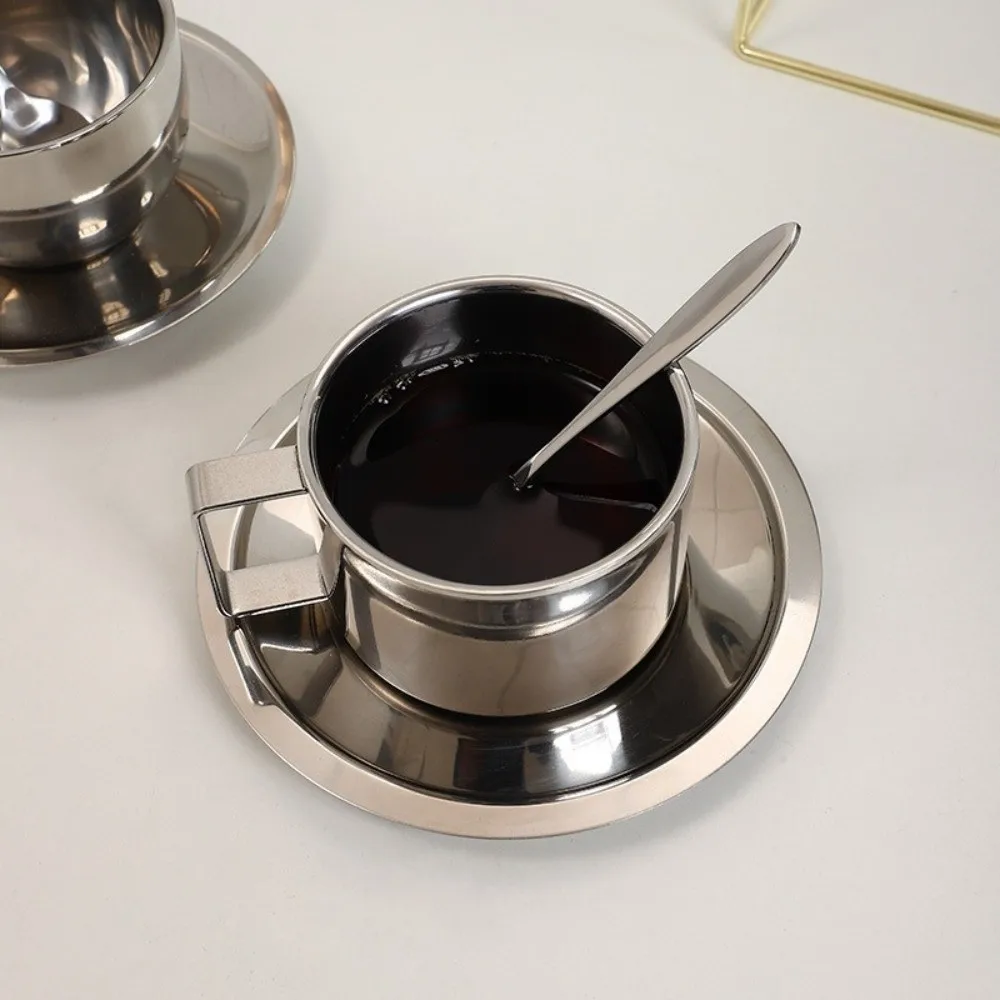 

Practical Stainless Steel Coffee Cup Set Double Wall Hot Resistant Tea Cup with Spoon 180/200/280ml Thermal Mug Office