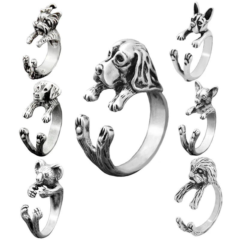 Vintage 3D Basset Hound&Labrador&Shih Tzu&Pug Rings For Women Anel Animal Ring Dog Anillos Couple Ring Men Jewelry Lover Gift