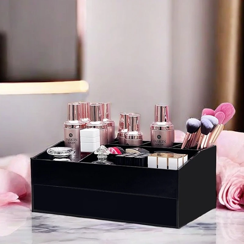 Black Drawer Cosmetics Storage Box Jewelry Box Skin Care Desktop Dresser Mask Lipstick Shelf