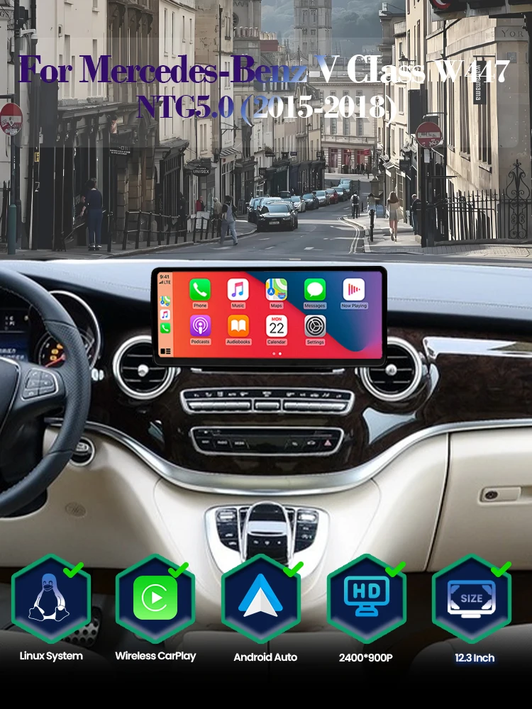 BONROAD Linux Draadloze CarPlay Autoradio Multimedia Touchscreen Android Auto voor Mercedes Benz V-Klasse W447 NTG5.0 GPS Navigatie - afbeelding 2