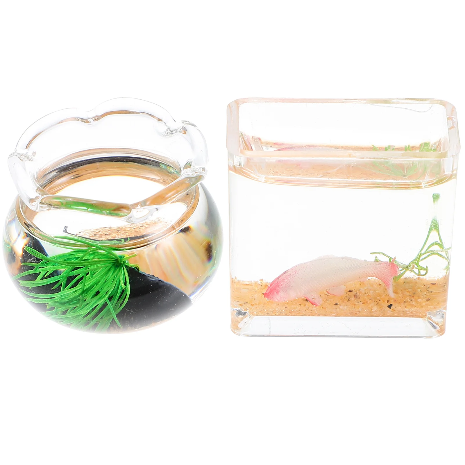 2Pcs Miniature Fish Tank Glass Mini House Accessory Mini Fish Bowl Decoration Realistic Scene Decor Miniature Goldfish Tank