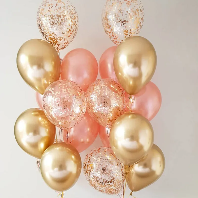 18pcs Rose Gold Confetti Latex Balloons Happy Birthday Party Decorations Adult Kids 1 2 3 5 10 14 15 18 30 35 40 50 60 Year Old