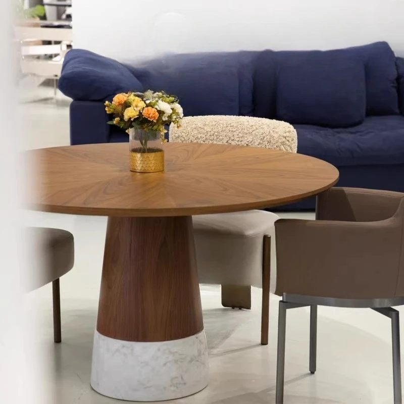 Solid wood dining table Nordic retro style walnut wabi style modern simple round