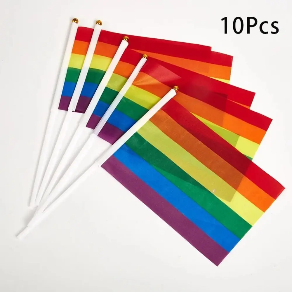 10 قطعة مقاومة للبهتان LGBT قوس قزح أعلام قوس قزح فخر يوم قوس قزح اليد العلم الصغير المحمولة يده العلم موكب لوازم