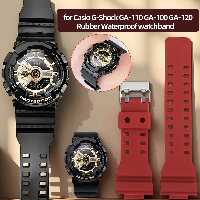 

16mm Silicone Watchband for Casio G-Shock GA-110 GA-100 GA-120 ga700 400 series Solid color Rubber Waterproof Men watch chain