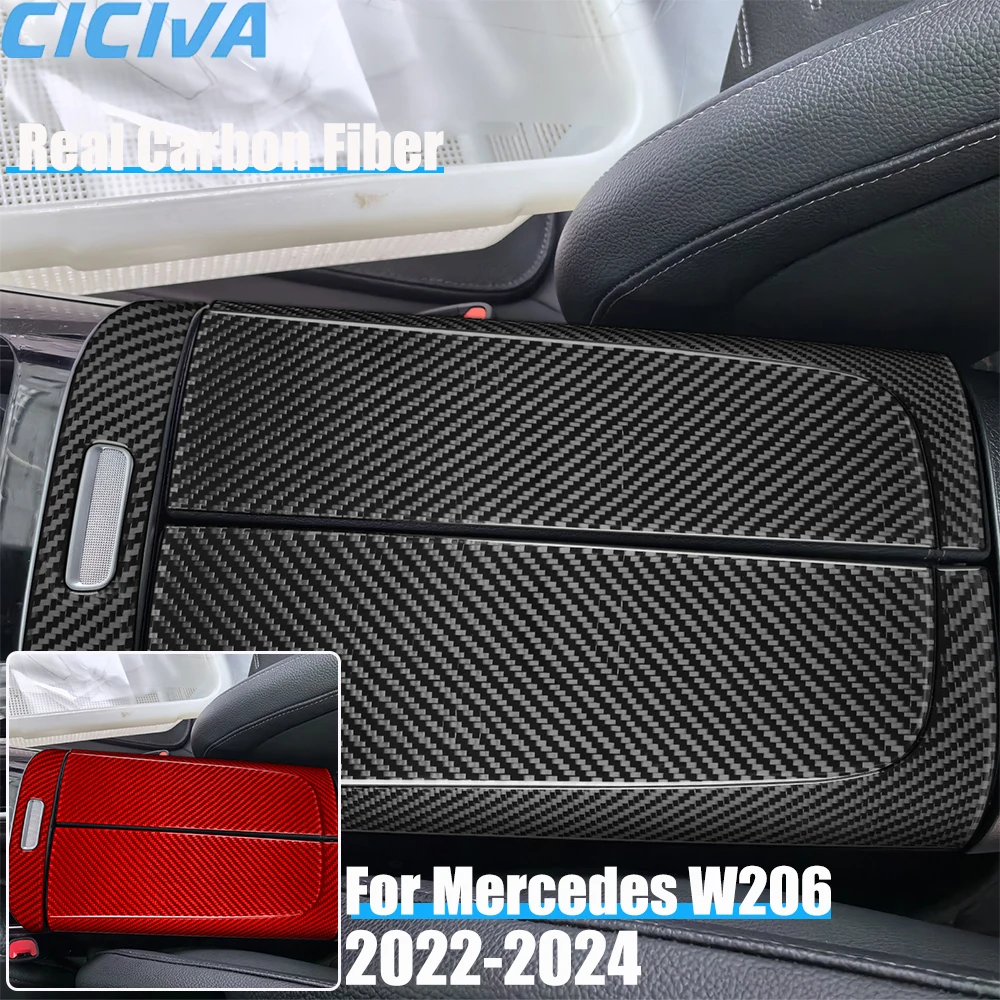 

Real Carbon Fiber Car Accessories Center Armrest Decorative Cover Soft Sticker For Mercedes Benz C-class W206 2022 2023 2024