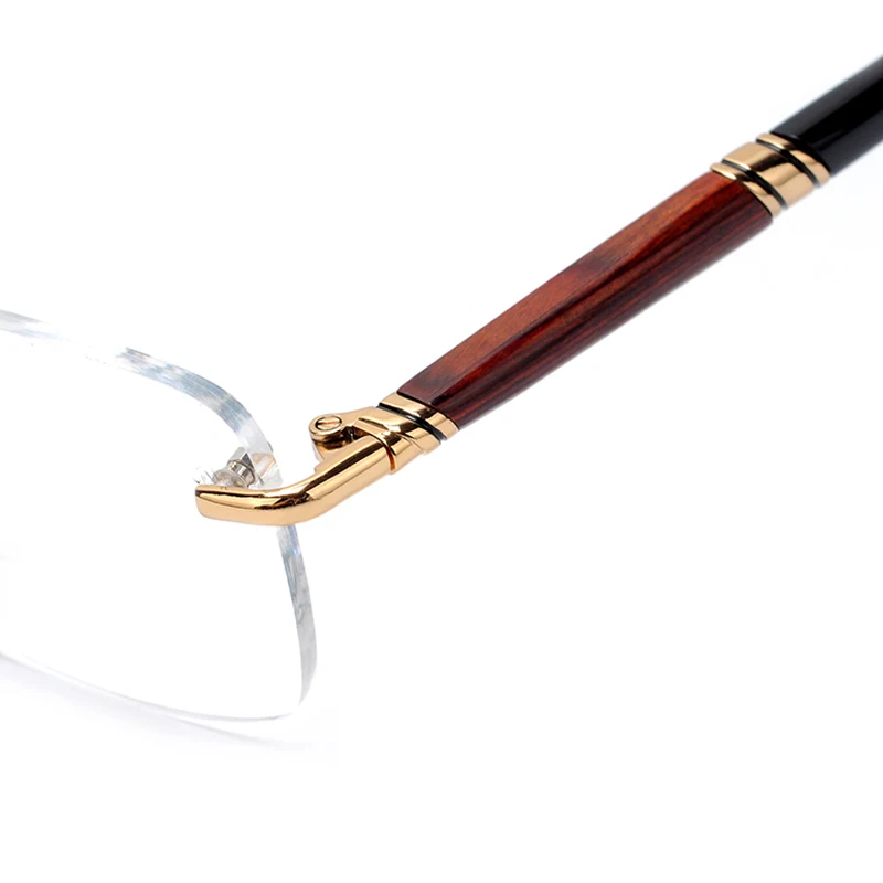 HDCRAFTER Titanium Rimless Glasses Frame Men Wooden Optical Eyeglasses Frame Prescription Myopia Hyperopia Eyewear spectacles