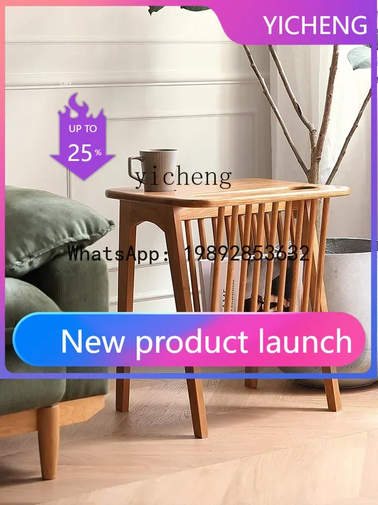 

LYY Nordic Solid Wood Side Table Corner Table Books and Newspapers Living Room Small Coffee Table Storage Rack