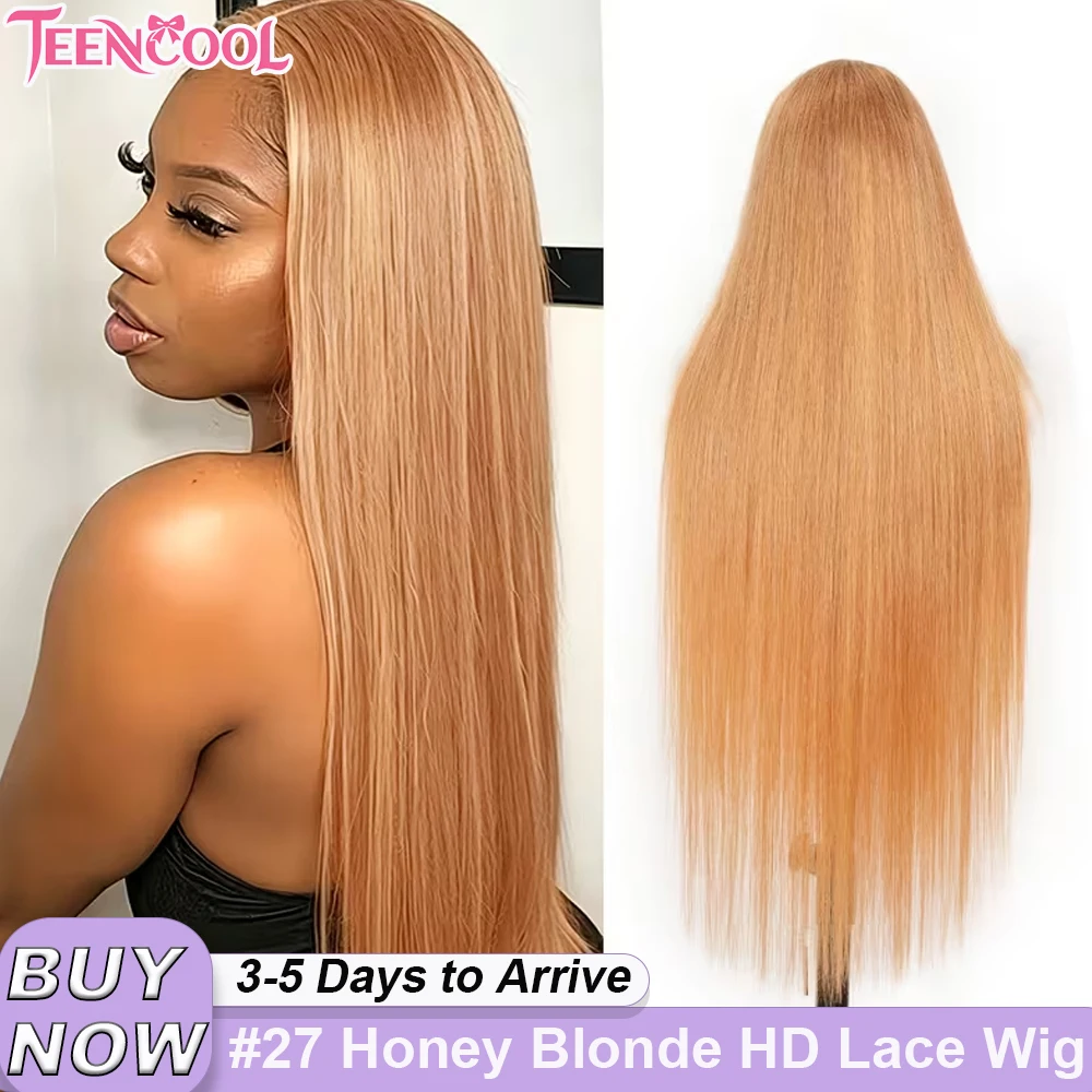 

13x6 Honey Blonde HD Transparent Lace Front Wigs Human Hair 200 Density #27 Colored Brazilian Soft Silky Bone Straight 13x4 Lace Frontal Human Hair Wigs For Women Daily Party Use 18-36 Inch