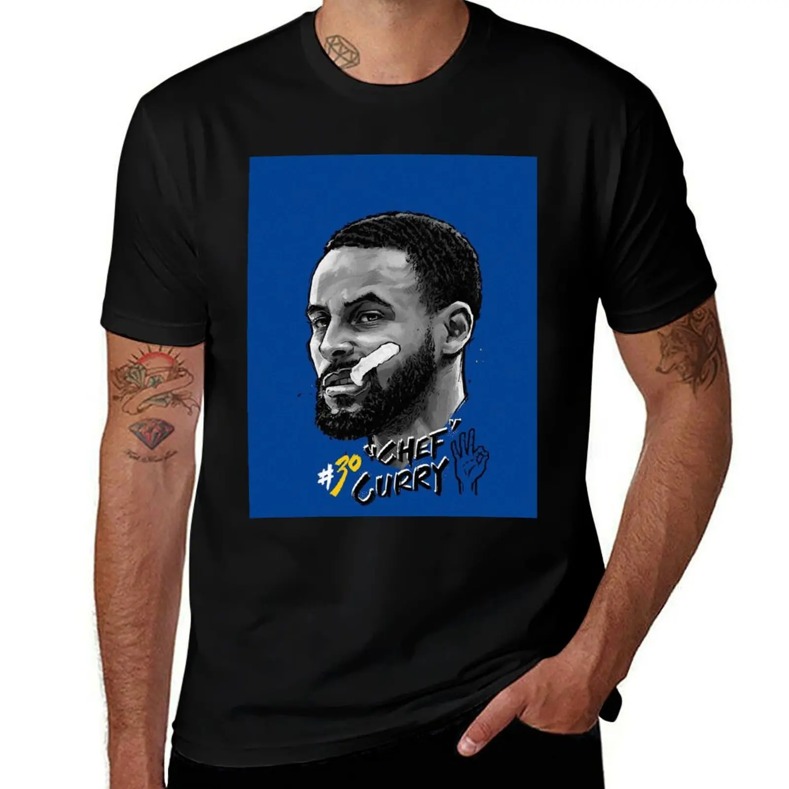 STEPHEN CHEF CURRY 30 ILLUSTRATION T-Shirt Vintage Style Printed Top