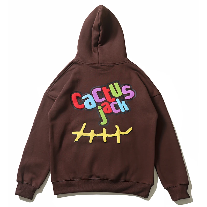 2023fw Printed Tag Cactus Jack Hoodie Men Women Fleece Brown Hoodie Multi Color Logo Pullovers Hip Hop Sweatshirts