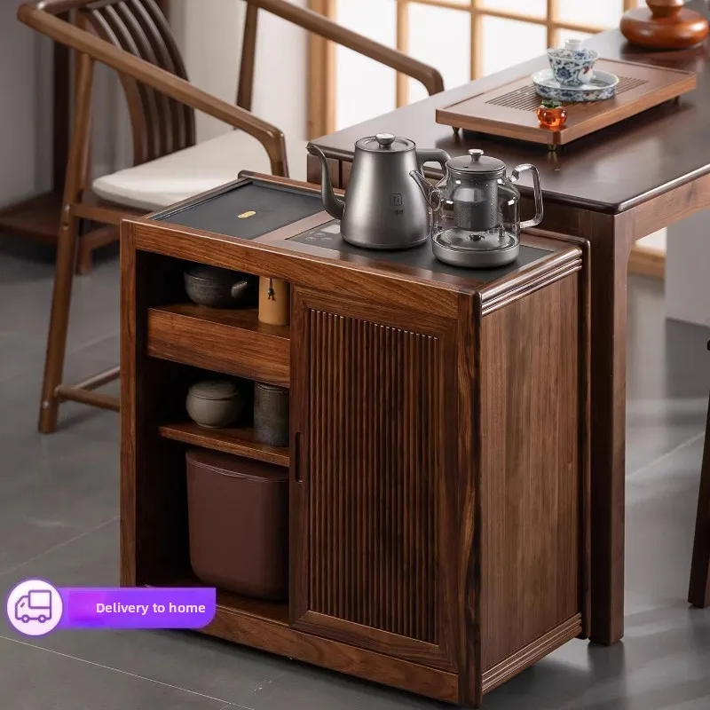 Ebony tea cabinet kettle integrated side table mobile tea side cabinet small household   multi-functional tea table