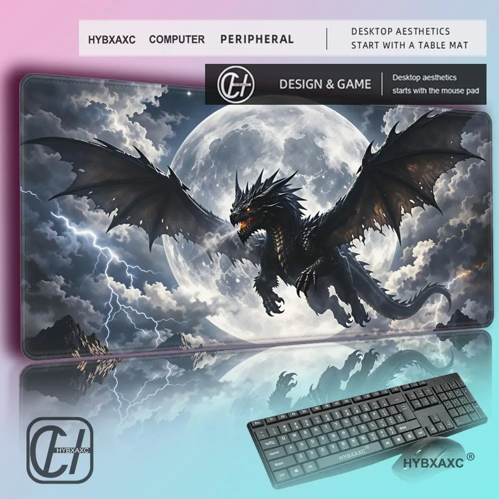 

HYBXAXC Black Dragon Desk Mat for Gamers Dark Fantasy Dragon Mouse Pad for Book Lovers