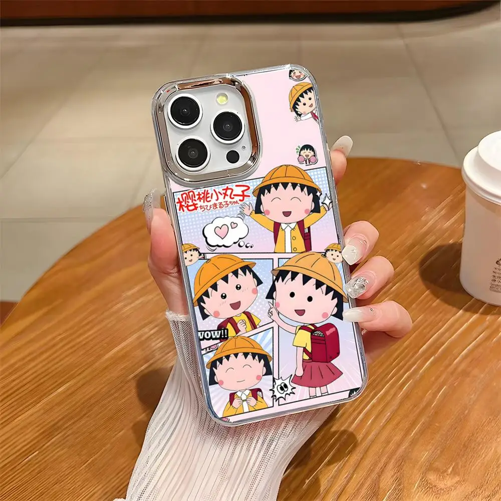 Niedliche M-Maruko Handyhülle für iPhone 17 Air 16 E 15 14 13 12 11 Plus Pro Max Galvanisierte Transparente Weiche Schutzhülle