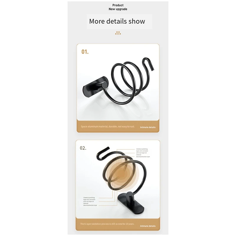 ABWR-حامل مجفف الشعر المثبت على الحائط، أدوات العناية بالشعر الحلزوني، منظم رف معلق لمنظم تخزين مجفف الشعر