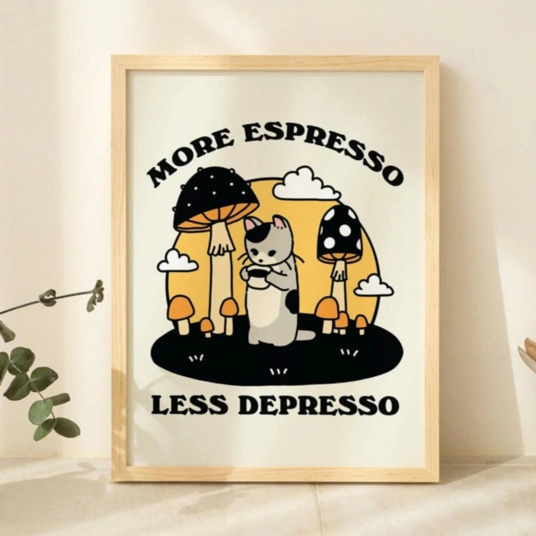Mehr Espresso Weniger Depresso Cartoon Katze Wand Kunstdrucke Leinwand Malerei Poster Bild Für Wohnzimmer Kinderzimmer Home Decor Geschenk
