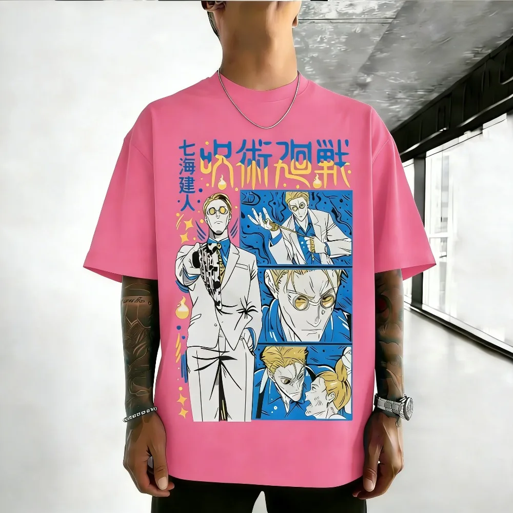 2026 Neues Heißes Sommer-Jujutsu Kaisen Nanami Kento Unisex Reines Baumwoll-T-Shirt Sommer Heißer Anime-Print Rundhals Locker Sitzendes Familien-Oberteil