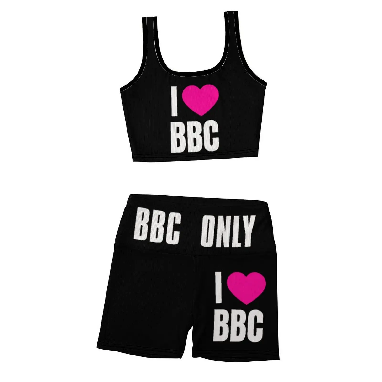 ชุดออกกําลังกายสําหรับสตรี 2 ชิ้นแขนกุด Ribbed Tank Top Sport Bra กางเกงขาสั้นเอวสูง GYM โยคะชุดออกกําลังกาย